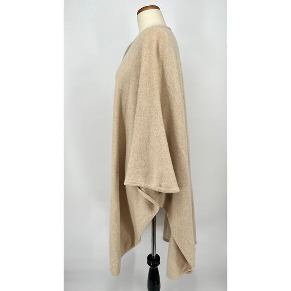 Vtg 70s Malo Tricot 100% Cashmere Blanket Wrap Poncho Shawl O/S Beige Long Italy - Picture 5 of 9